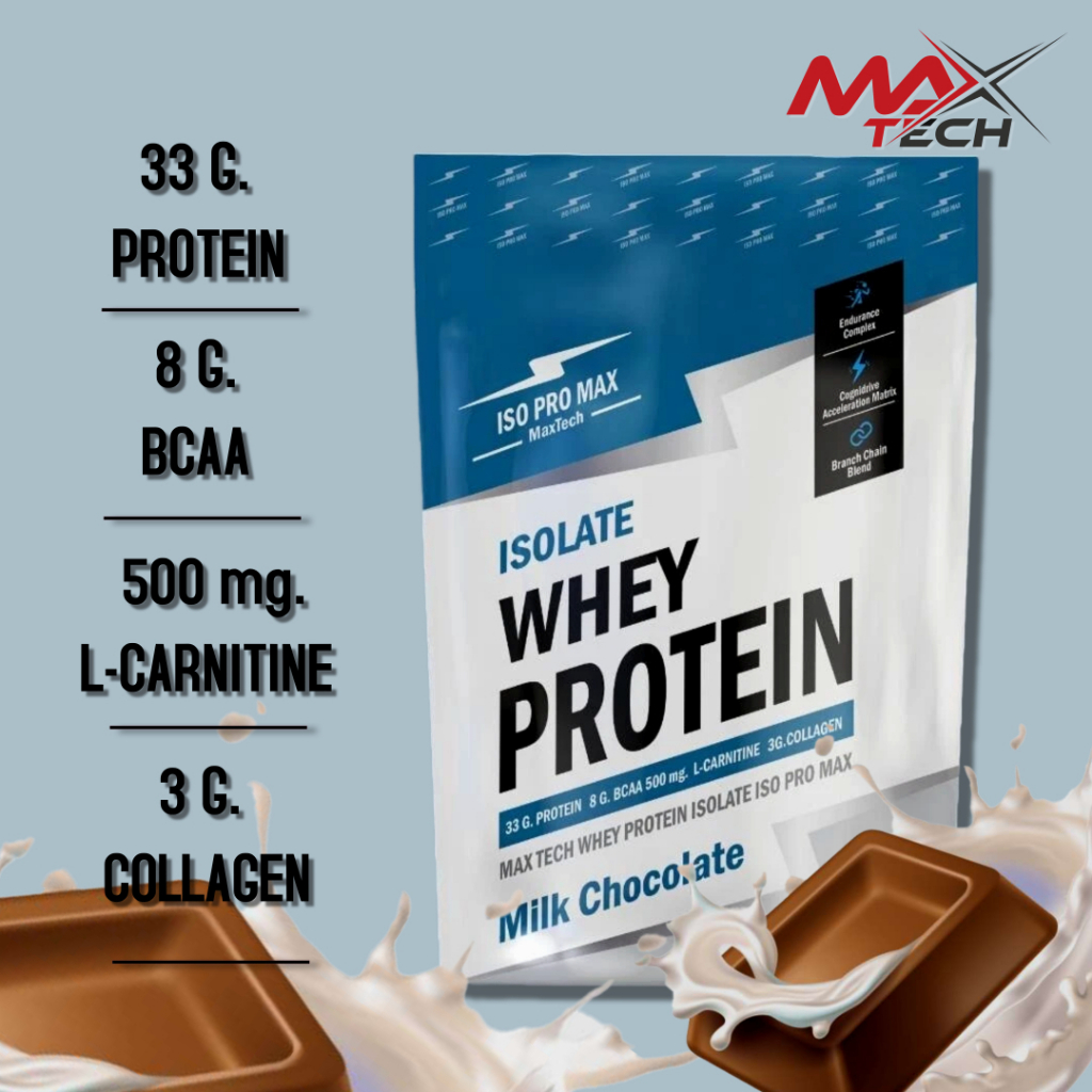 MaxTech ISO PRO MAX รุ่น V.32 เวย์โปรตีน ไอโซเลท โปรตีนสูง 33 กรัม สูตรลดไขมัน เพิ่มกล้ามเนื้อ รสช็อคโกแลต ขนาด 2 ปอนด์