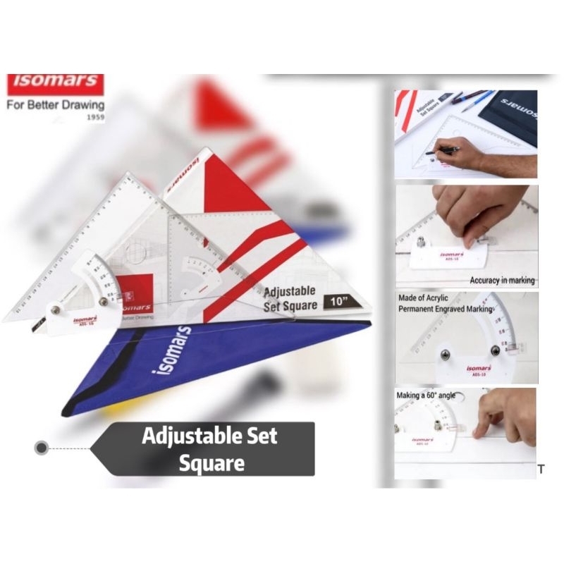 ISOMARS ไม้บรรทัด ไม้ฉากปรับมุม Adjustable Set Square ขนาด 8 นิ้ว/10 ...