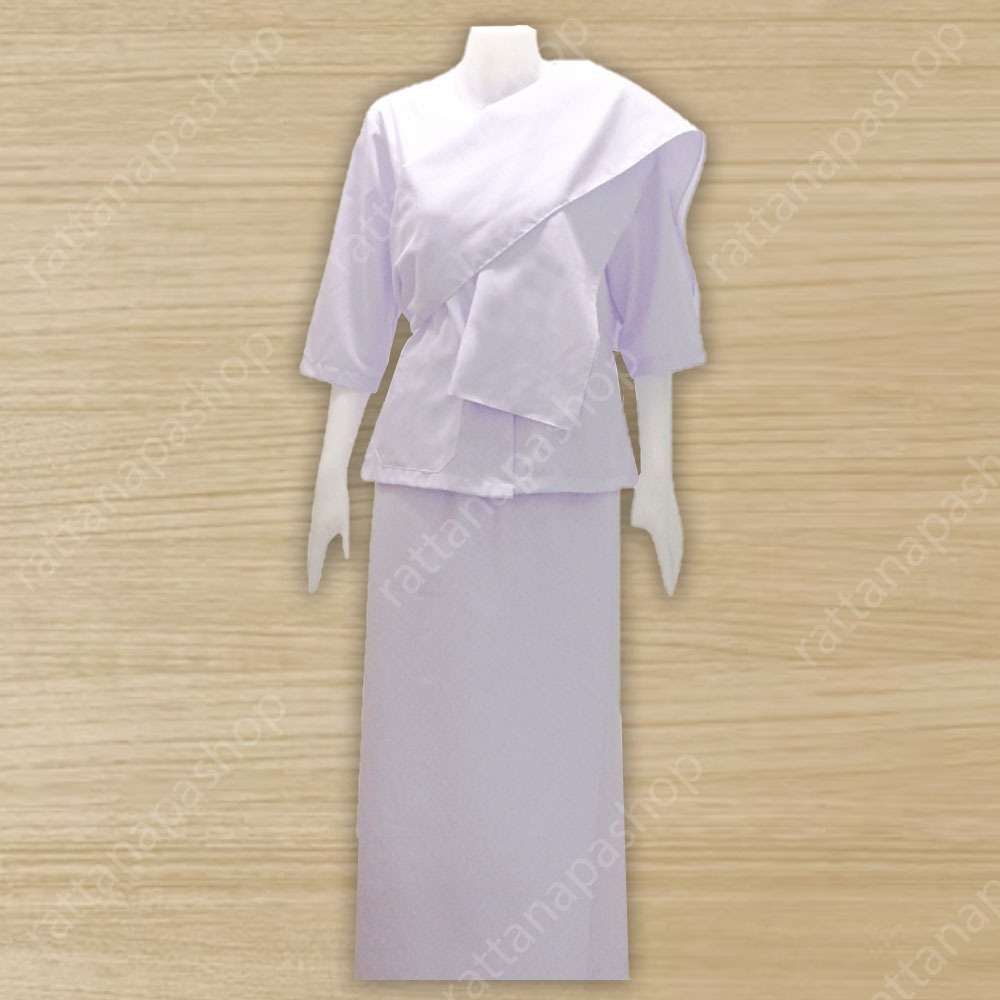 ชุดขาวปฏิบัติธรรมหญิงแท้ รัตนาภรณ์ มีสไบ ถูกสุด 100% ตรงปก ส่งไว มุมมองที่ 3