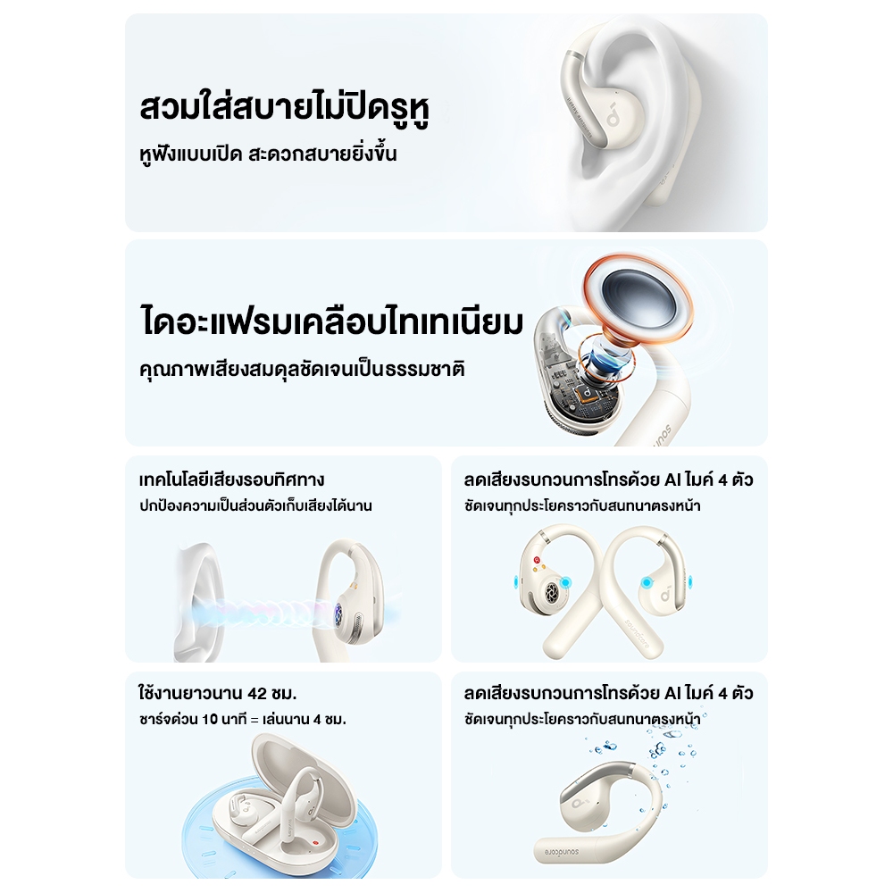 Soundcore AeroFit Open-Ear Sport Earbuds Bluetooth 5.3 หูฟังออกกำลังกาย หูฟังสำหรับใส่วิ่งกัน
