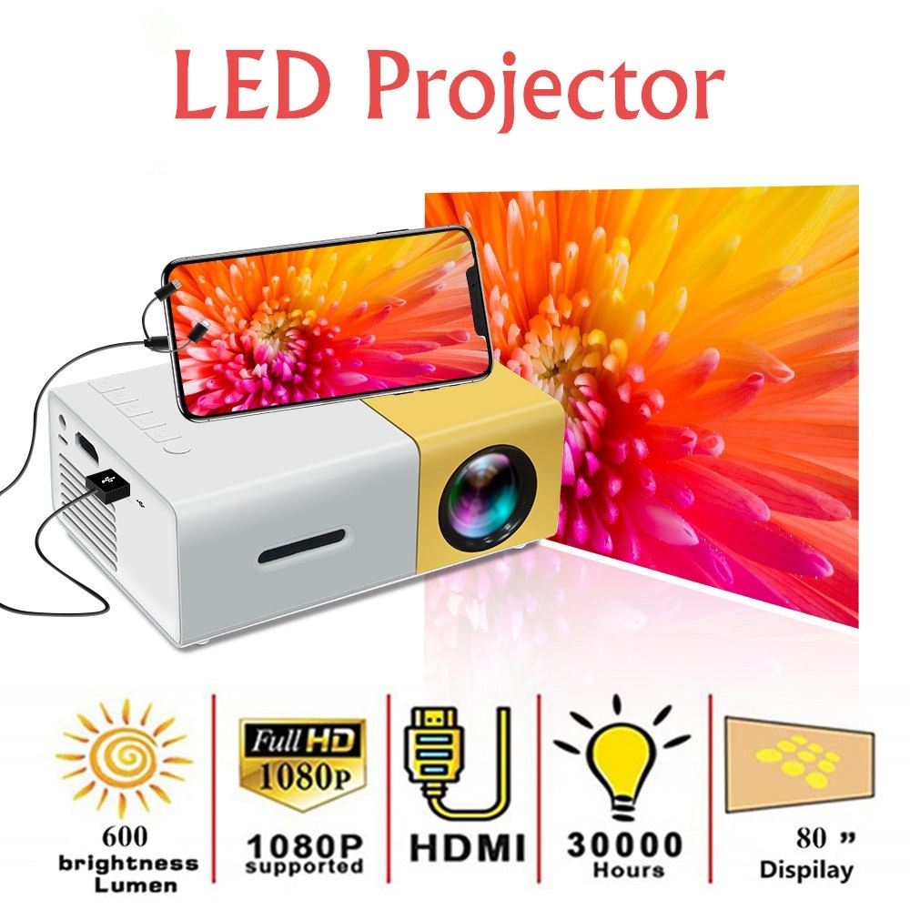 Projector Mini LED Portable Projector HD Home 3.5mm Audio Phone Laptop ...