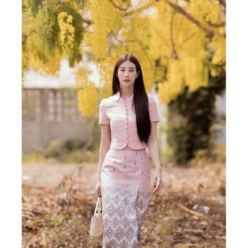 เซ็ทชุดไทยประยุกต์สีชมพูนม ABIGAIL ผ้าดีไซส์เป๊ะ พร้อมส่ง ราคา 790 มุมมองที่ 4