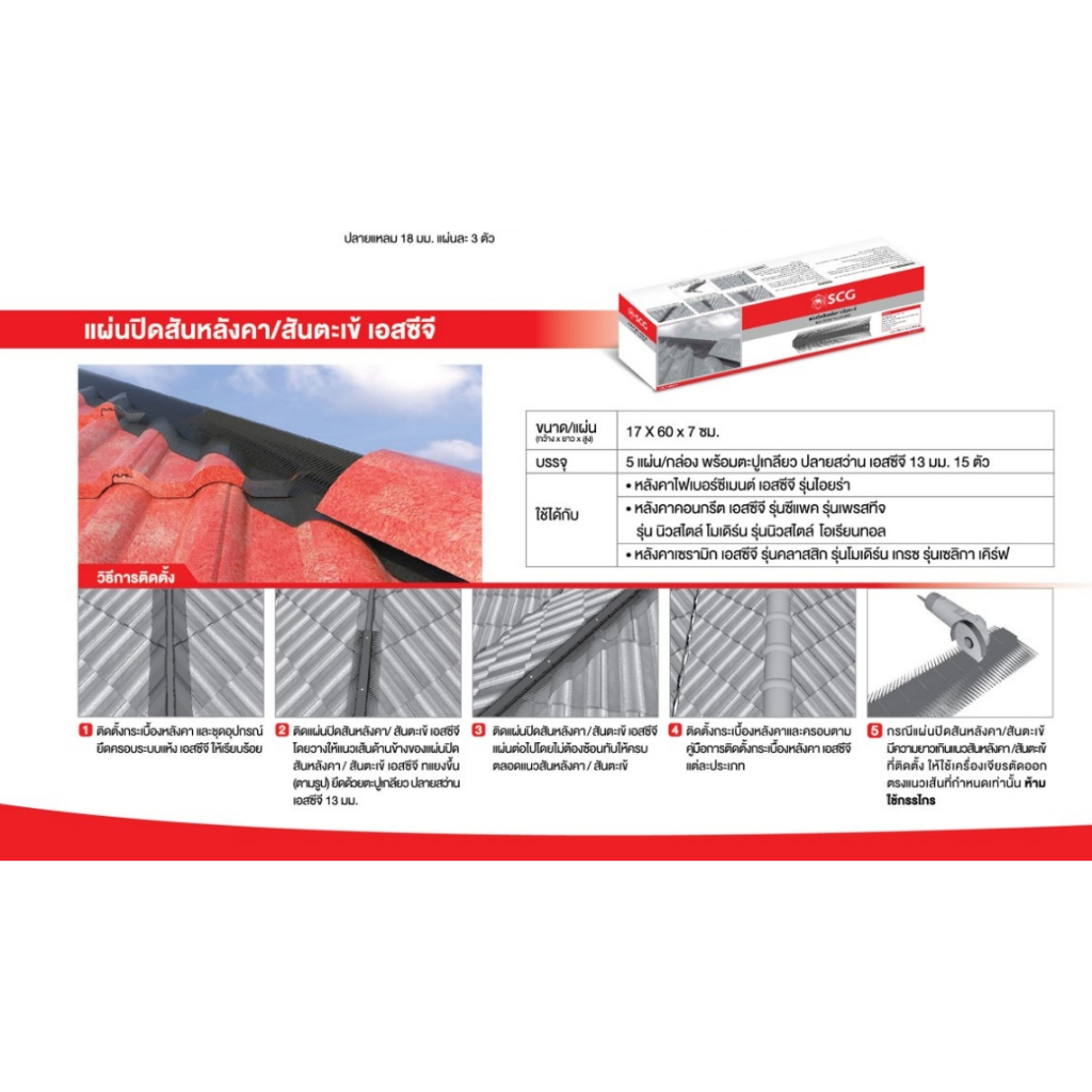 แผ่นปิดครอบสันหลังคา/สันตะเข้ เอสซีจี - SCG RIDGE FILLER UNIT สำหรับกัน ...