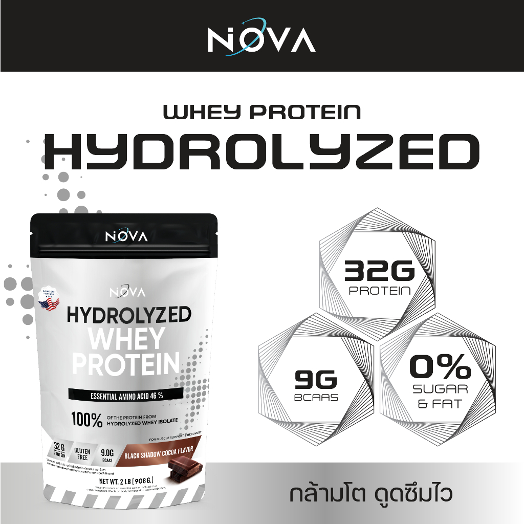 [ 1 ถุง ] Nova Hydrolyzed Whey Protein : รส Black Shadow Cocoa Flavor ...
