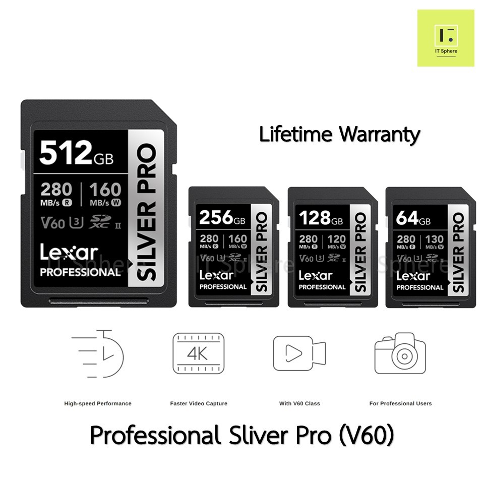 Lexar Professional Silver PRO SDXC UHSII U3 V60 64GB 128GB 256GB SD