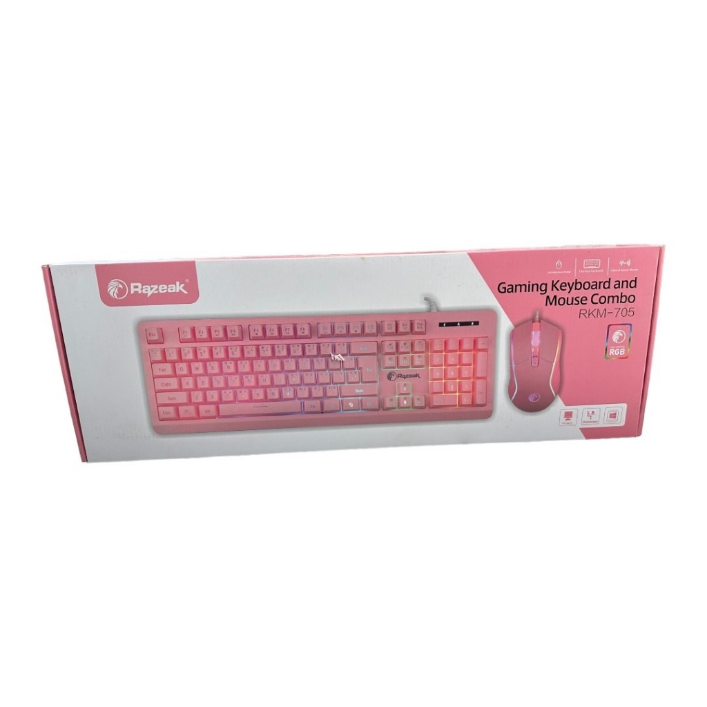 คีย์บอร์ดเกมมิ่ง RAZEAK RKM-705 Pink คีบอร์ดมีไฟ เมาส์มีไฟ ชุดเมาส์คีบ ...