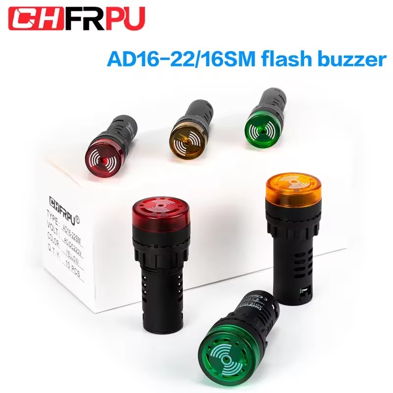 AD16-22SM : ไฟแสดงสถานะสัญญาณเตือนแบบกระพริบ พร้อมเสียงไซเรน Ø22mm, 24 ...