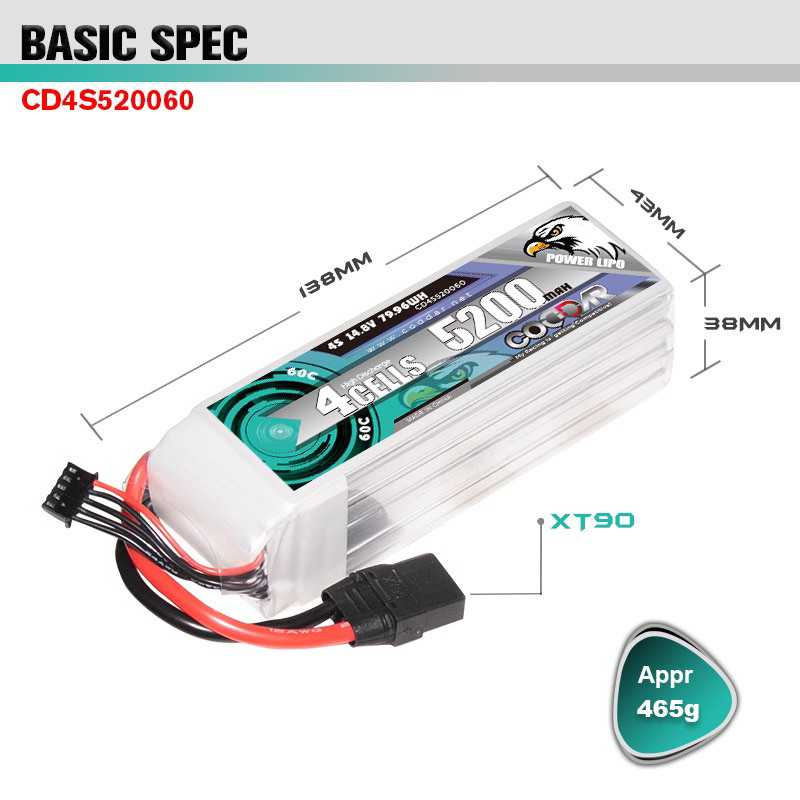 DXF 4S LiPo RC Battery 14.8V 60C 5200mAh Hard Case Battery with XT90