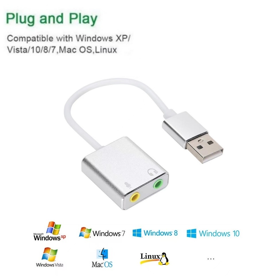 USB 7.1 Sound Card 3.5MM อะแดปเตอร์เสียง USB การ์ดไมโครโฟนหูฟัง ...