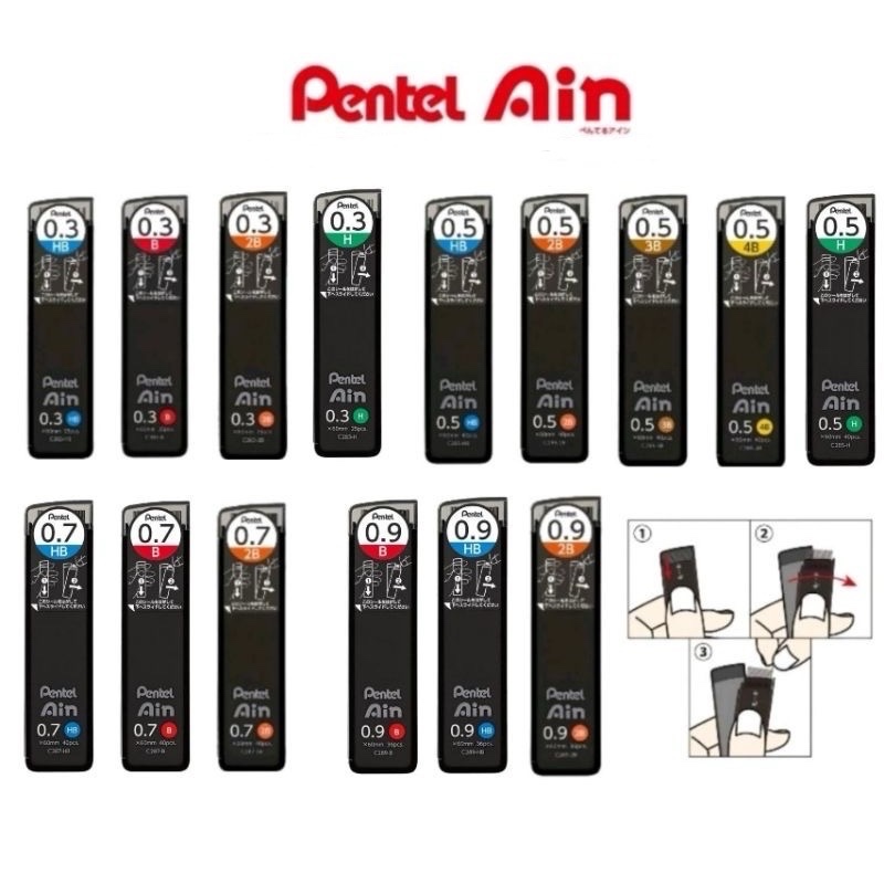Pentel Ain STEIN C273 Fine Filling, 15 Refills per Box, 0.3 mm, Hardness Grade 2B (12 Cans