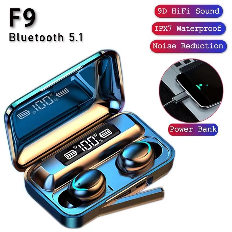 TWS Wireless รุ่น F9 M10 bluetooth 5.1  หูฟังบลูทูธ สเตอริโอ หูฟังเล่นเกมส์แยกเสียงซ้ายขวา