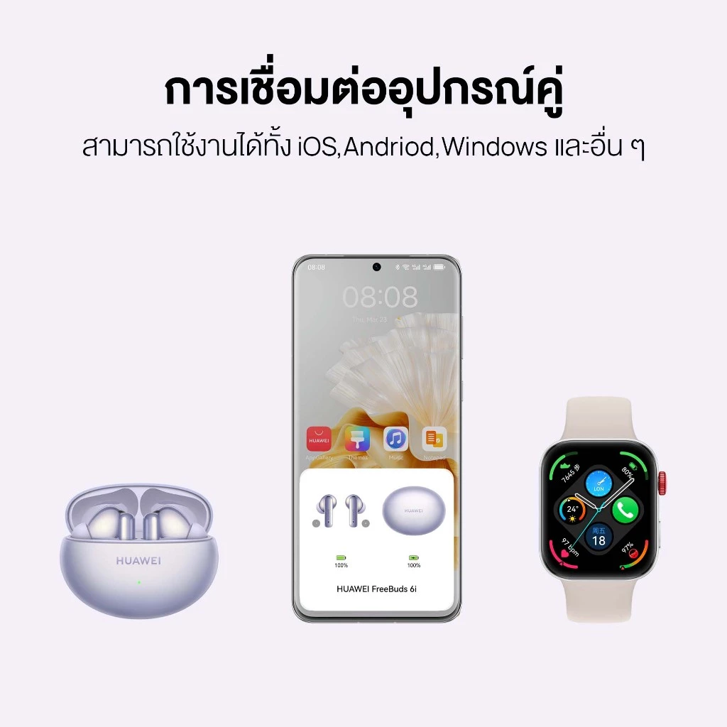 HUAWEI FreeBuds 6i หูฟัง Bluetooth 5.3 ลดเสียงรบกวนอัจฉริยะ ANC 3.0 เบสแน่น Punchy Bass