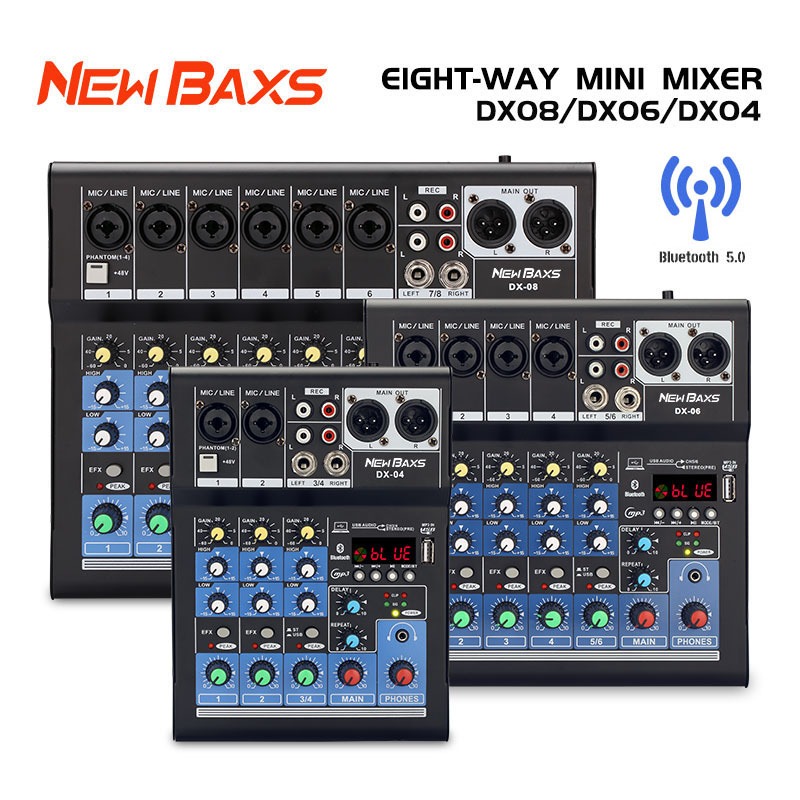 NEW BAXS DX04/DX06/DX08 มิกเซอร์มืออาชีพ 4/6/8 Channel Blue Reverb ...