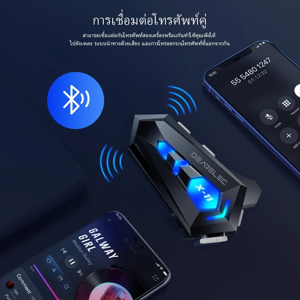 GEARELEC X-11 หมวกกันน็อคบลูทูธ บลูทูธ 5.3 กันน้ํา IP67 แฮนด์ฟรี เอฟเฟกต์เสียงไฮไฟ ชุดหูฟังหมวกกันน็อค สำหรับหมวกกันน็อค