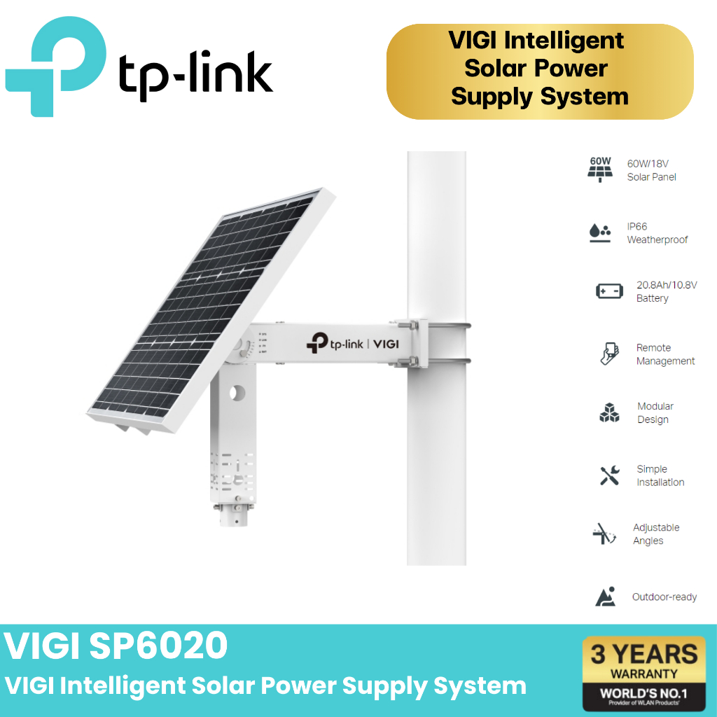 TP-Link VIGI SP6020 แผงโซลาร์เซลล์ IP66 กันน้ำกันฝุ่น VIGI Intelligent ...