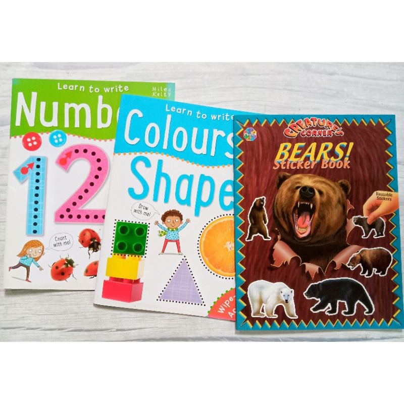 Learn to write Numbers Colours and Shapes Bears Sticker book อนุบาล หัด ...
