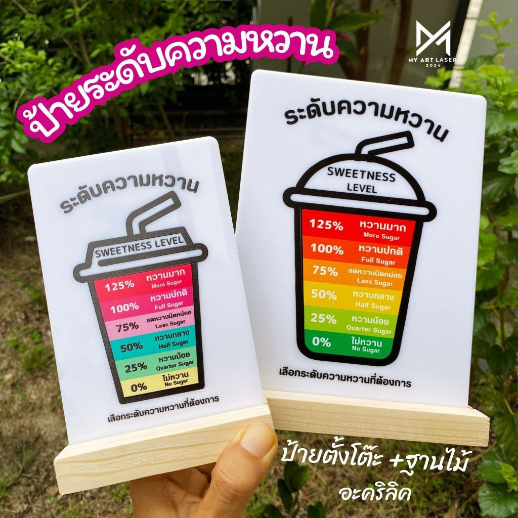 ป้ายระดับความหวาน Sweetness Level อะคริลิค+ฐานไม้ ตั้งโต๊ะ A6 A5 ...