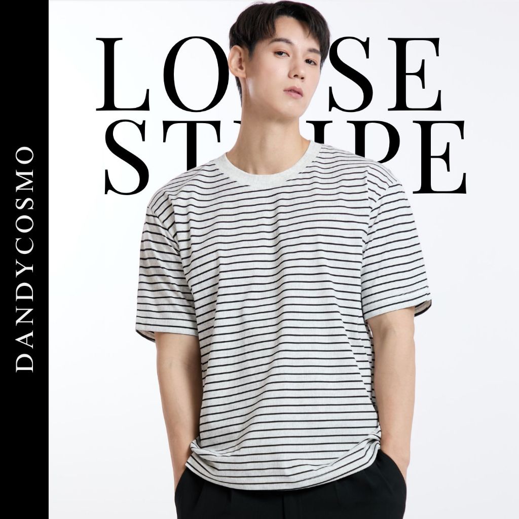 NEW เสื้อยืดลายทาง Loose Fit stripe T-Shirt DANDY COSMO | Shopee Thailand