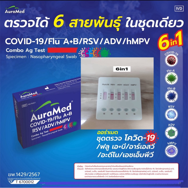 ชุดตรวจ6in1 RSV/ ไข้หวัดใหญ่ RSV Adenovirus hMPV COVID-19/Flu A+B/RSV ...