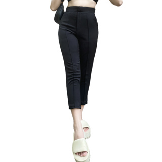 กางเกงขายาวผู้หญิง 7 ส่วนตีเกล็ตหน้า (ผ้าฮานาโกะ) มีสีดำ ขาว กรม นู้ด เทาเข้ม ครีม (S-XL)