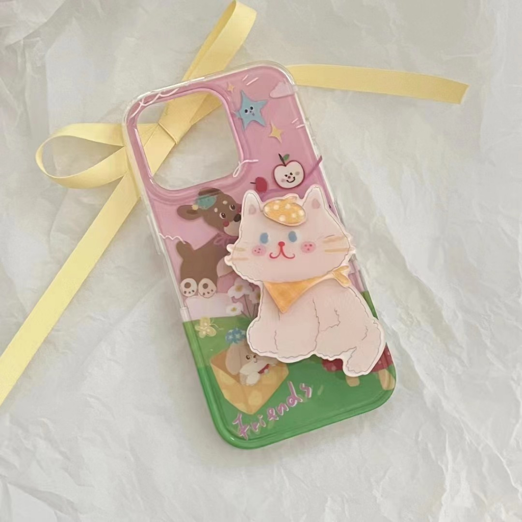 จัดส่ง24ชม-เคสไอโฟน11-12-13-14-pro-max-น่ารัก-การ์ตูน-น่ารัก-ลูกแมว-ขาตั้ง-พาสะดวก-ป้องกันการตก-เคส-iphone-13