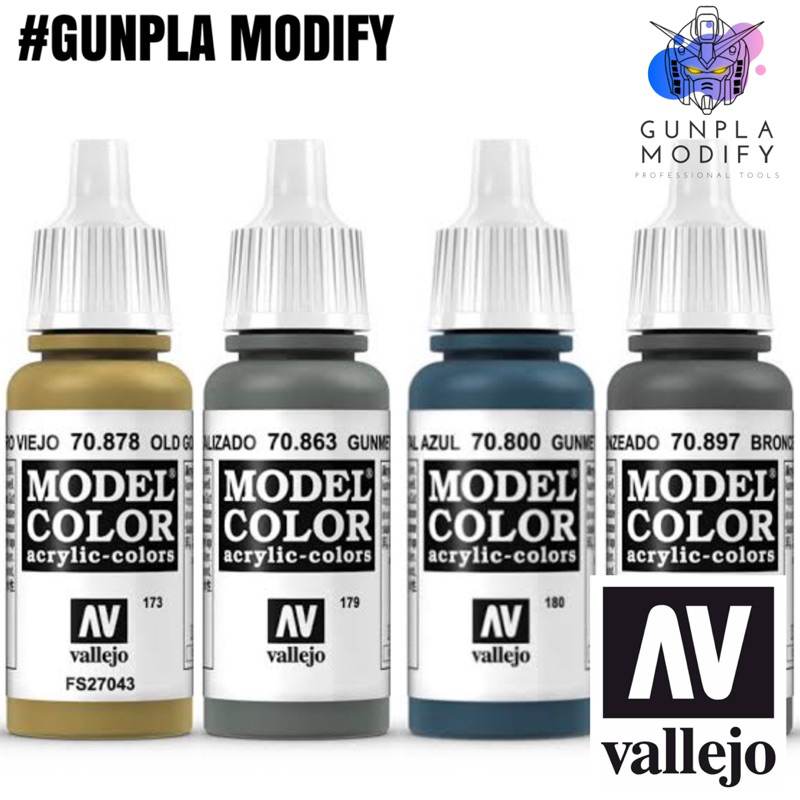 Vallejo Model Color สีอะคริลิคสูตรน้ำ Old Gold, Gunmetal Grey, Gunmetal