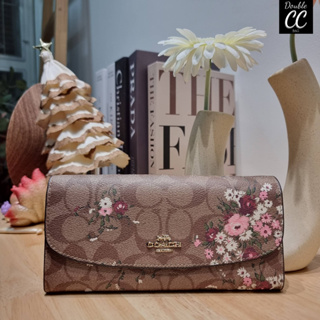 (แท้ 💯%‼ from Factory) 🔆 Model F29395 SLIM ENVELOPE WALLET IN SIGNATURE CANVAS WITH FLORAL BUNDLE PRINT