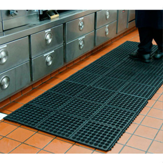 แผ่นยางรองกันลื่น แผ่นยางกันลื่น แผ่นยางสำหรับกันลื่นสีดำ Rubber Mat Interlock Anti-fatigue Black 90x90x1.2cm. - HMA5