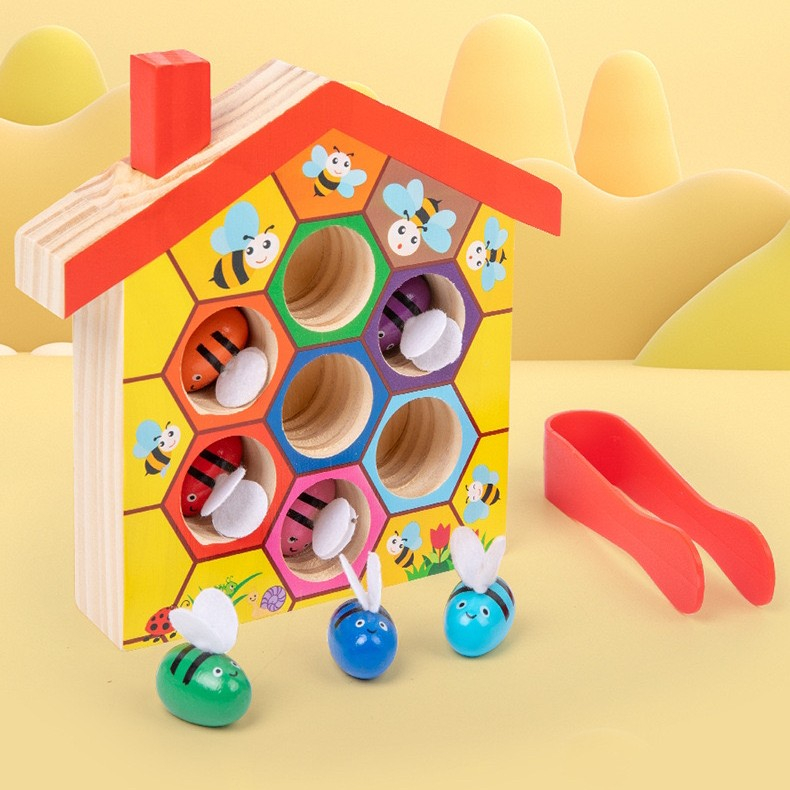 after-kids-เกมส์หนีบผึ้ง-รังผึ้ง-ของเล่นไม้-ฝึกสมาธิ-จับคู่สี-เสริมพัฒนาการเด็ก
