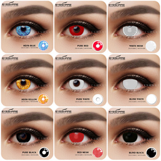 {COD}-EYESSHARE คอนแทคเลนส์คอสเพลย์ 1 คู่ 14.5 มม.ฮาโลวีนคอนแทคเลนส์สีขาวบริสุทธิ์ตาข่ายสีแดงบริสุทธิ์คอสเพลย์เลนส์นุ่ม