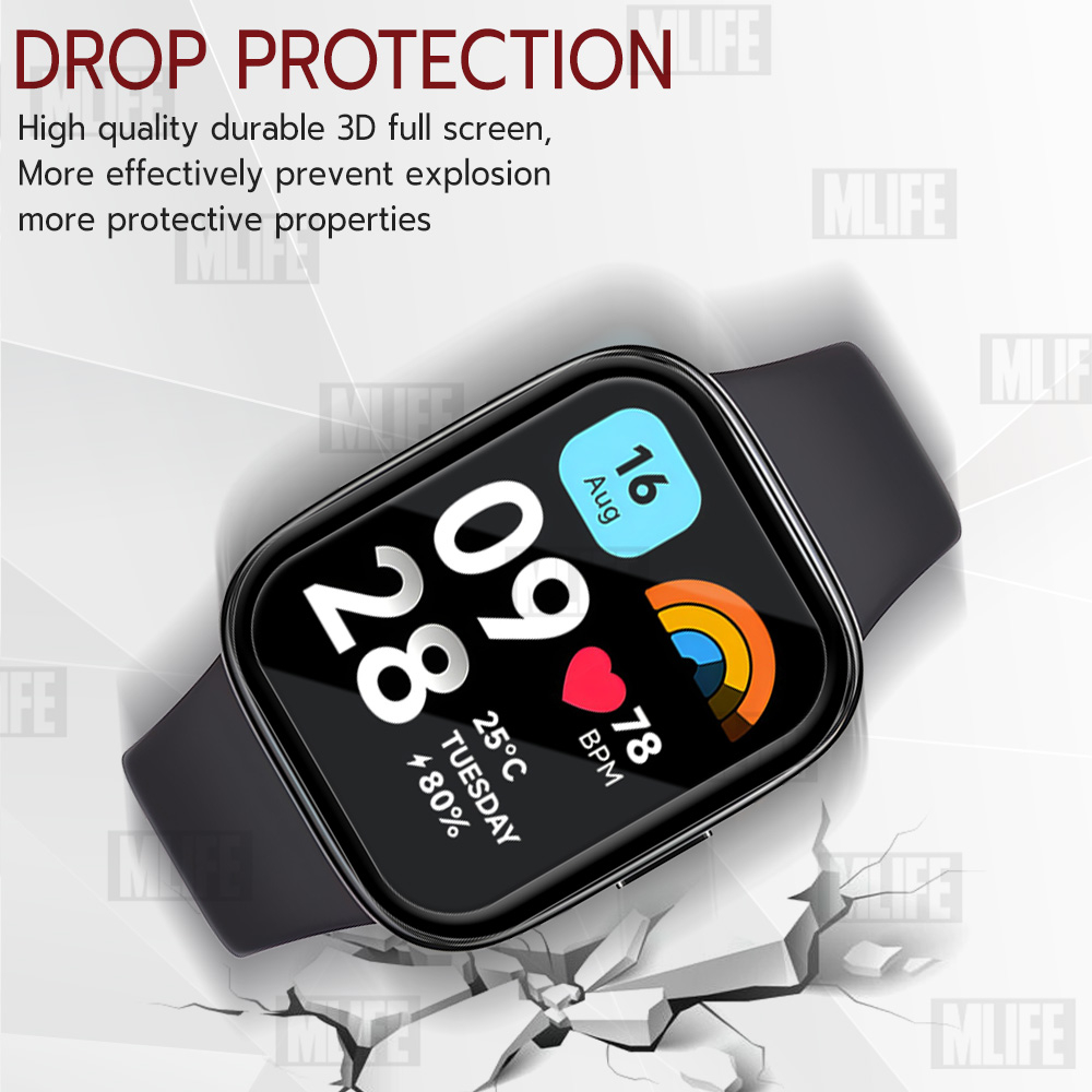 mlife-3d-นาฬิกา-xiaomi-redmi-watch-3-active-ฟิล์มกันรอย-กระจกนิรภัย-เต็มจอ-เคส-สายนาฬิกา-pet-film-full-cover-screen
