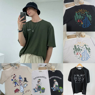 เสื้อยืด​โอ​เวอร์ไซส์​ ลายฮิตๆ​ ผ้าคอตตอนหนา​ Freesize เสื้อยืดผู้ชาย เสื้อสไตล์เกาหลี