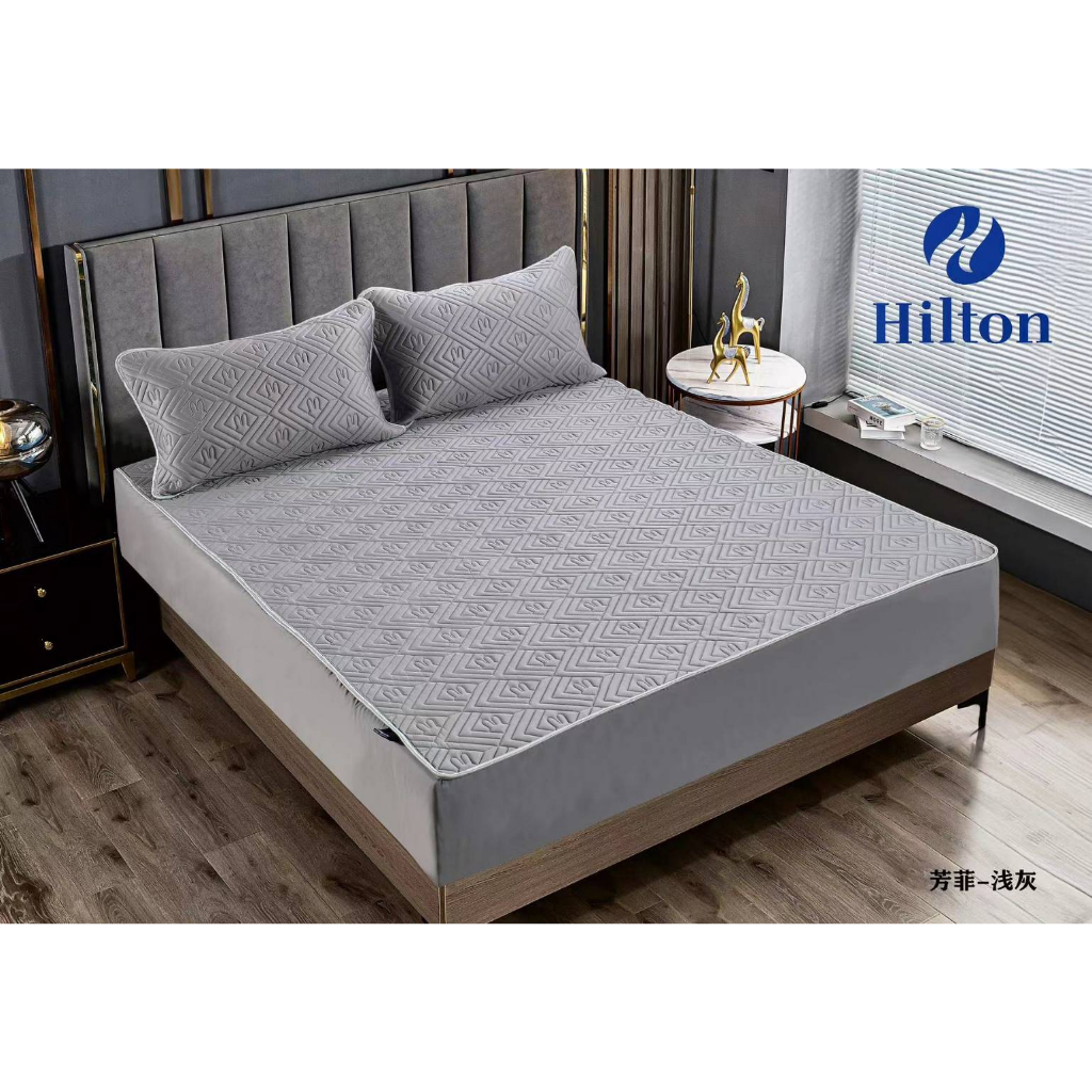 ชุดผ้าปูที่นอนยางพารา HILTON สีพื้นแบบเย็น ยางรัดมุม 360 องศา | Shopee ...
