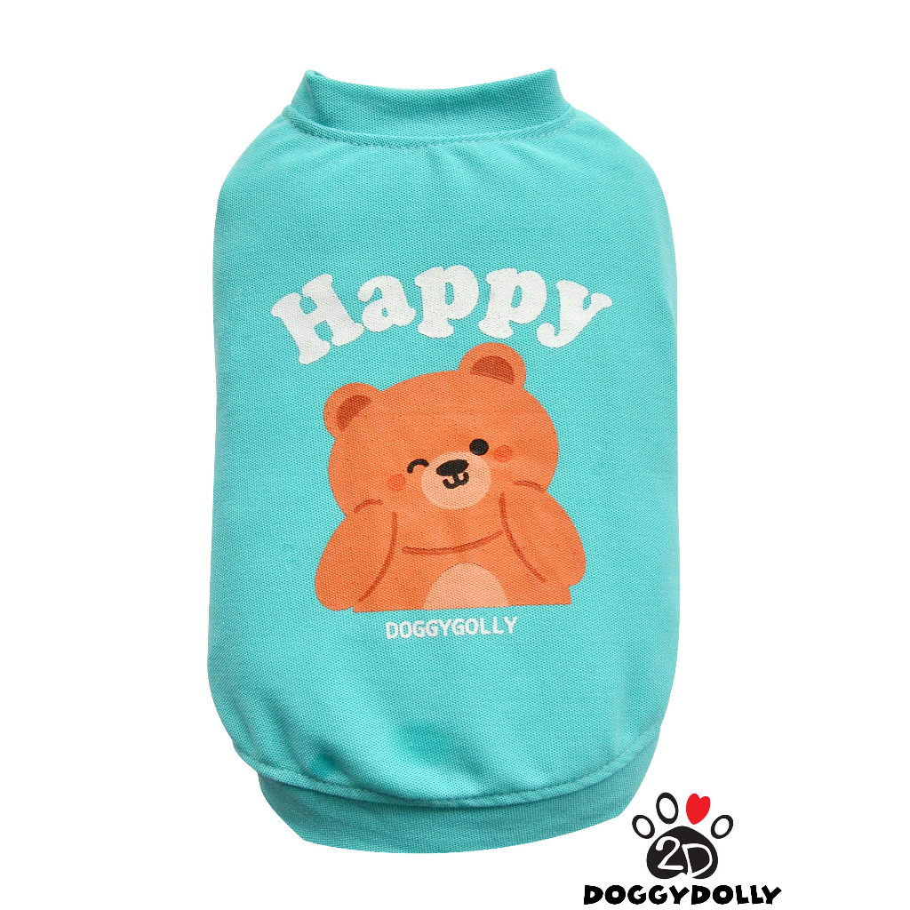 petcloths-doggydolly-แฟชั่นสัตว์เลี้ยง-ชุดหมาแมว-เสื้อยืด-คอกลม-แขนกุด-หมีhappy-t-shirt-ขนาด1-9โล-t785