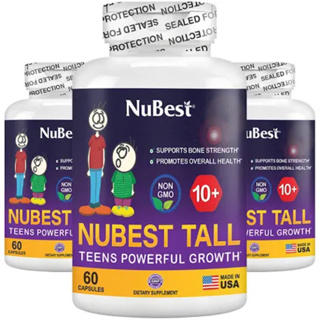 NEW💥สินค้าUSA🇺🇸NuBest Tall 10+ สูตรการเจริญเติบโตของกระดูกอันทรงพลังสำหรับเด็ก (10+) และวัยรุ่นที่ดื่มนมทุกวัน 60 แคปซูล