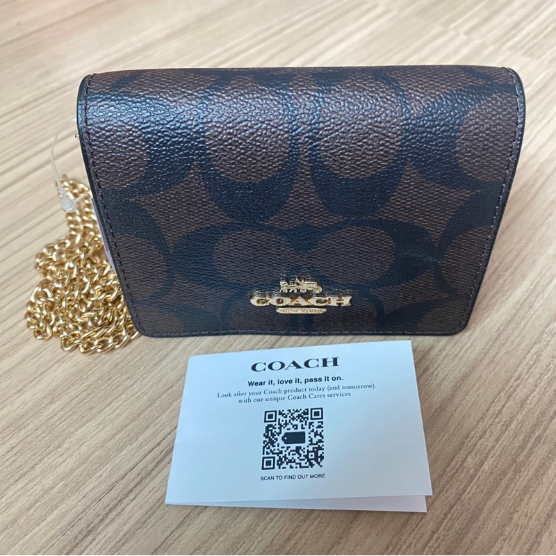 CoachMINI WALLET ON A CHAINพร้อมสายโซ่สีทองใส่เงินใส่บัตรใส่เหรียญสะพาย ...