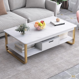 F&amp;G โต๊ะโซฟากาแฟรูปสี่เหลี่ยมผืนผ้าสองชั้น120*60cm สไตล์นอร์ดิกทันสมัย coffee table