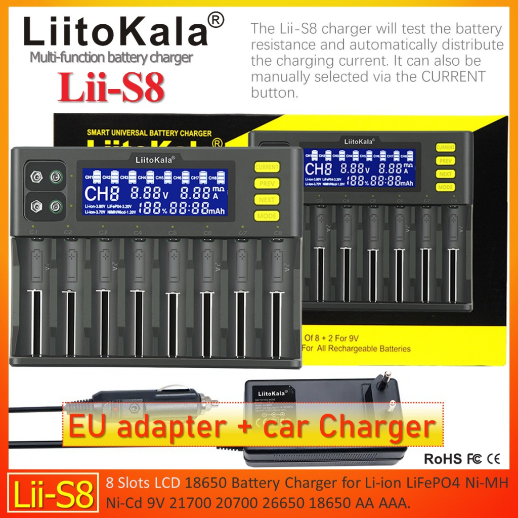 LiitoKala Lii-S8 เครื่องชาร์จแบตเตอรี่ Li-Ion 3.7V NiMH 1.2V Li-FePO4 ...