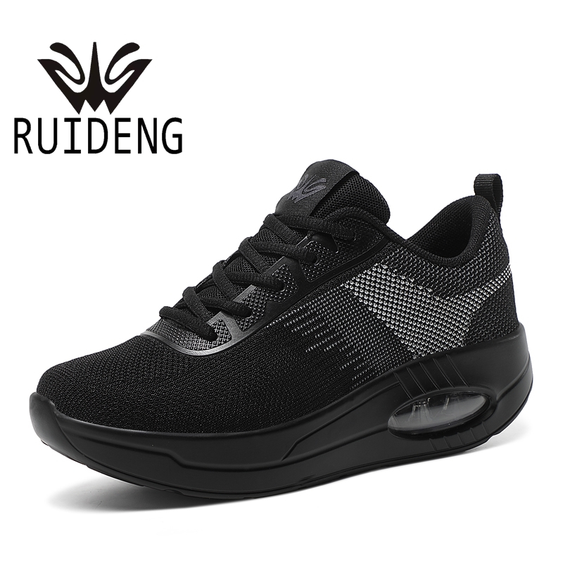 RUIDENG รองเท้าผ้าใบเพื่อสุขภาพ สีดำล้วน พื้นสูง 5 ซม. น้ำหนักเบา พื้น ...