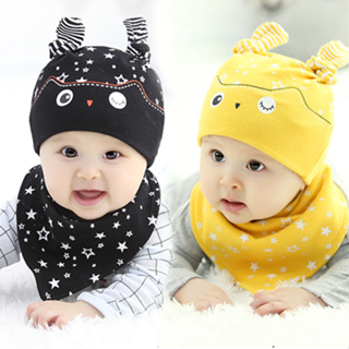 Babyonline(Y168)K2 เซ็ตหมวกคอบหัวเด็กทารกพร้อมผ้าซับน้ำลายเด็กน่ารักๆ ผ้าฝ้ายนิ่ม อ่อนโยนต่อผิว