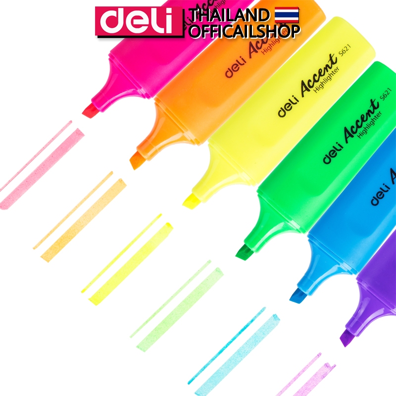 deli-s621-highlighter-ปากกาไฮไลท์-หัวตัด-1-5mm-แพ็คกล่อง-10-แท่ง-มี-6-สีให้เลือก-ปากกาเน้นข้อความ-เครื่องเขียน-ไฮไลท์