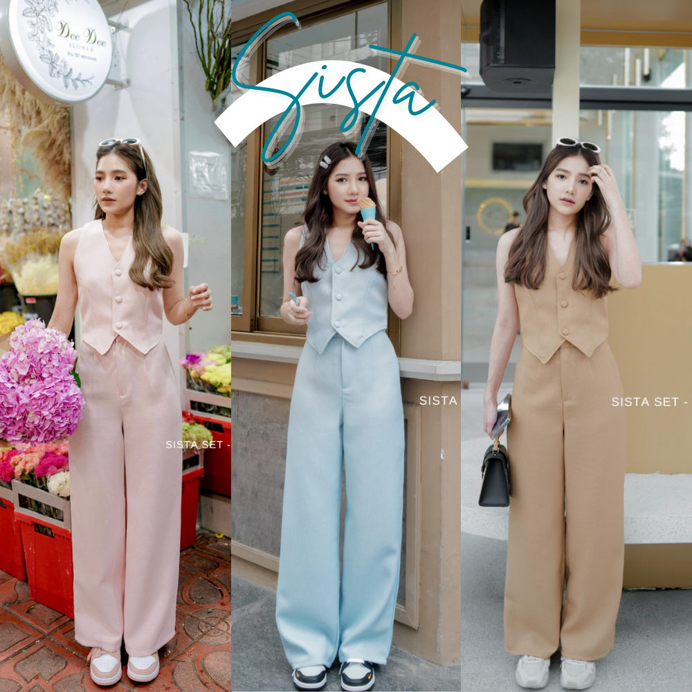 SISTA SET - SHP_HAPPY ชุดเซทเสื้อกั๊กสูทแขนกุดกระดุมหน้าและกางเกงขายาว ...