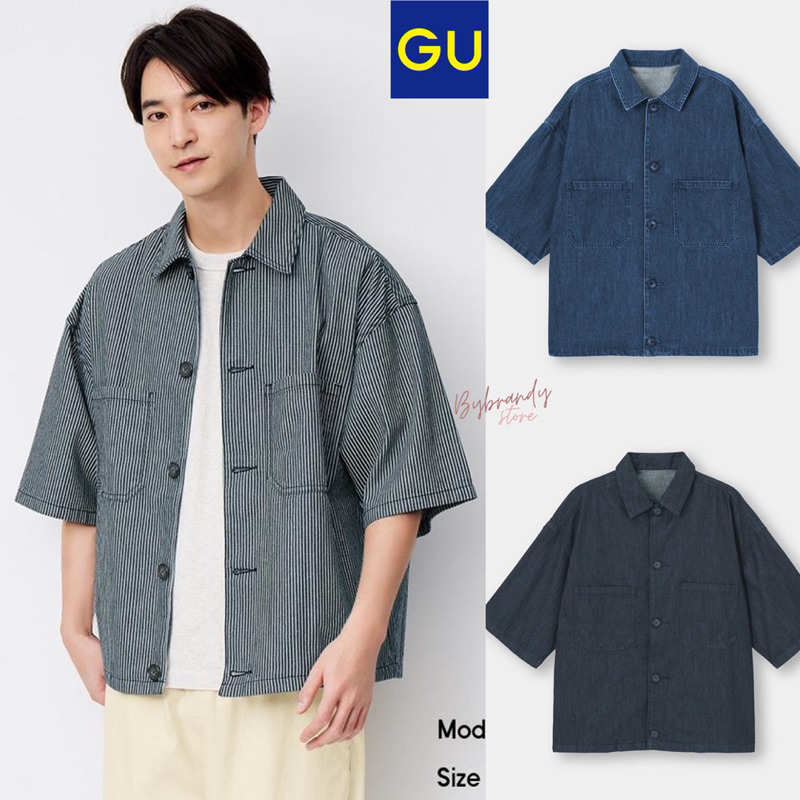 unisex-เสื้อแจ็คเก็ตยีนส์-แจ็คเก็ตแขนสั้น-จียู-gu-แท้