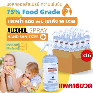 คลีนดี(แอลน้ำ)แอลกอฮอล์สเปรย์...Food Grade...ขนาด500mlขวดสเปรย์แบบ..ยกลัง..16ขวด/ลัง