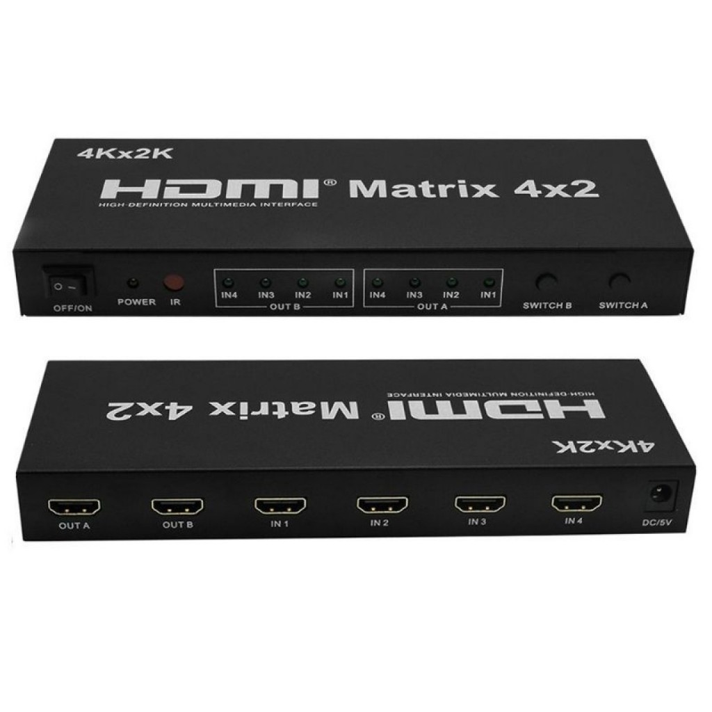 HDMI Matrix 4X2 Switch Splitter HIFI Matrix 4 in 2 out with Remote ...