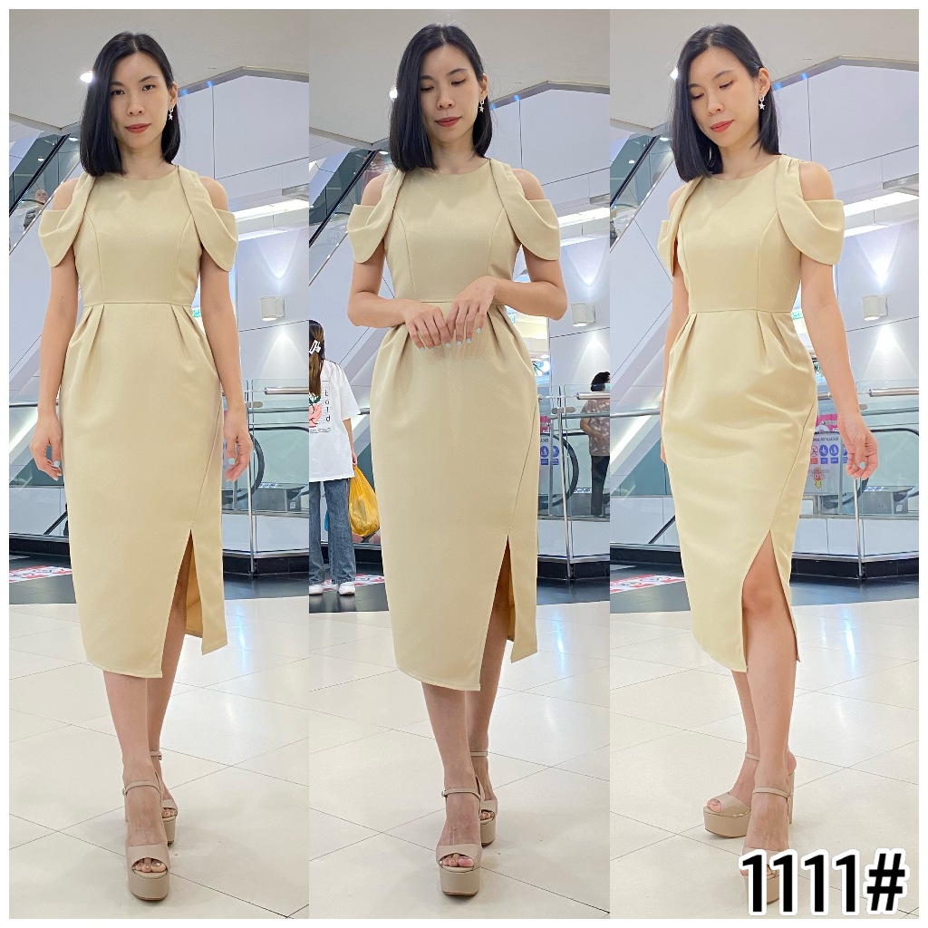เดรสเว้าบ่ากระโปรงทิวลิป พรางแขนสะโพก ชุดไปงานแต่ง เพื่อนเจ้าสาว ไซส์ S-3XL ส่งไว มุมมองที่ 3