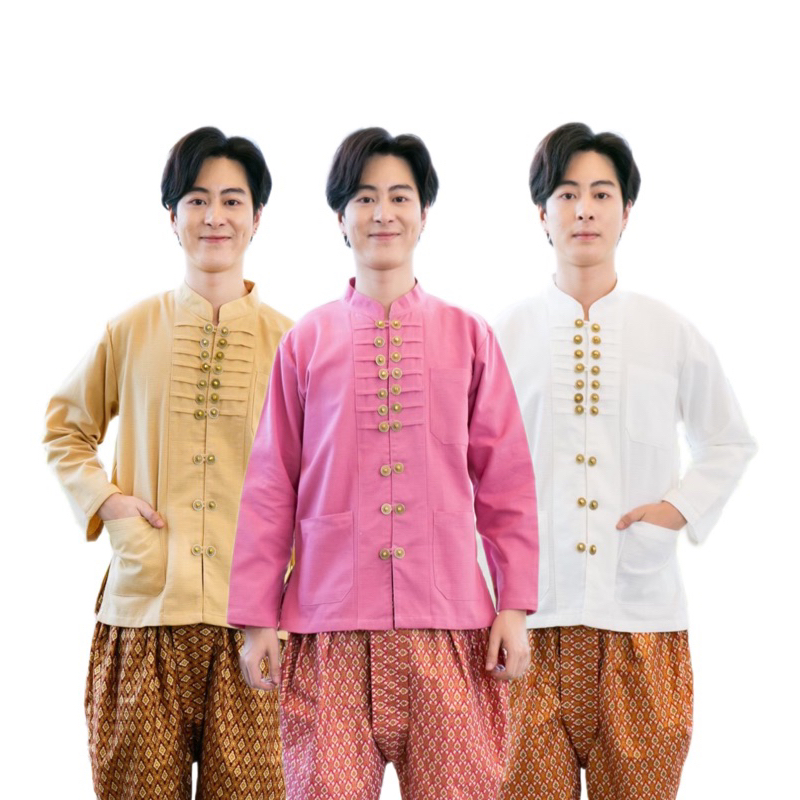 เสื้อพื้นเมืองผู้ชาย-ผู้ว่าแต่งกระดุมเหรียญ