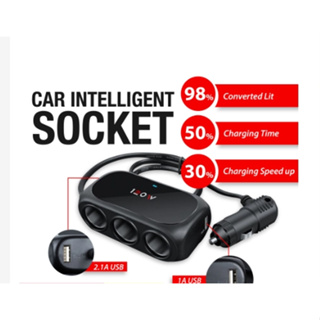 Charging kit เพิ่มที่จุดบุหรี่ในรถยนต์เป็น 2 Socket และช่องเสียบที่ชาร์จแบตในรถยนต์ usb 2 port (สีดำ) MD
