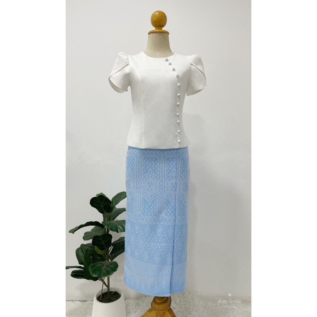 Kety Smile กระโปรงผ้าทอลายอัดกาว ซิปซ่อน ผ่าหน้า 3 สี S-2XL มุมมองที่ 4