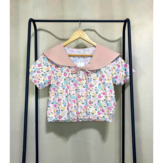 เสื้อ คอปก ผ้าคอตตอล ลายดอก โทนชมพู น่ารักหวานๆค่ะ